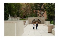 A pretty courtyard lined with trees at the Los Angeles Central Library in downtown L.A.